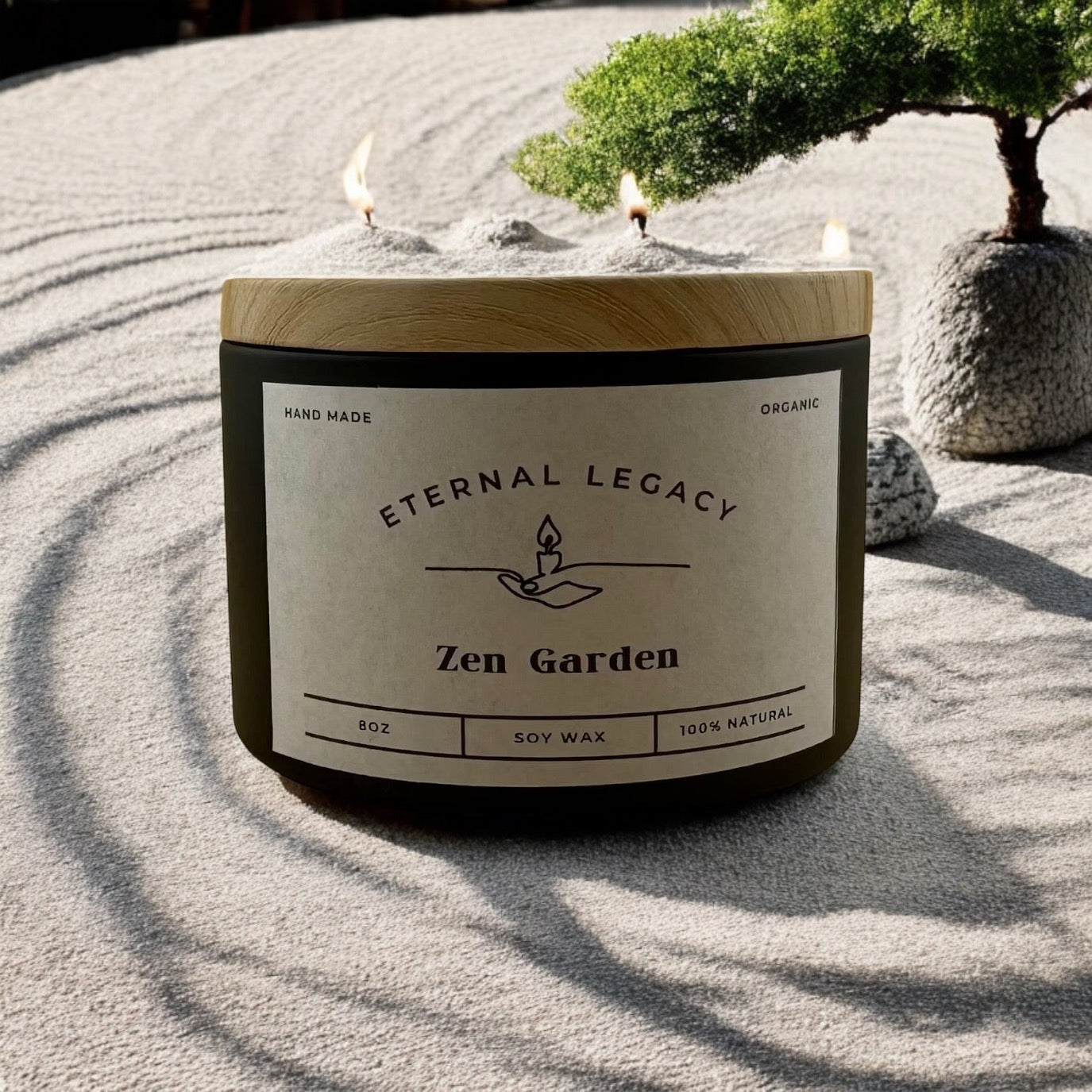 Zen Garden 8oz Matte Black Candle Tin