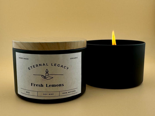 Fresh Lemons 8oz Matte Black Candle Tin