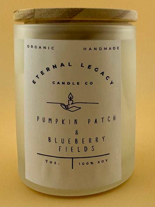 Pumpkin Patch & Blueberry Fields 7oz White Glass Candle